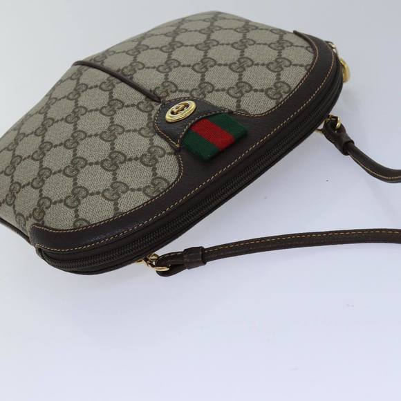 GUCCI GG Canvas Web Sherry Line Shoulder Bag PVC Beige Green Red Auth ep5130 - Picture 6 of 16